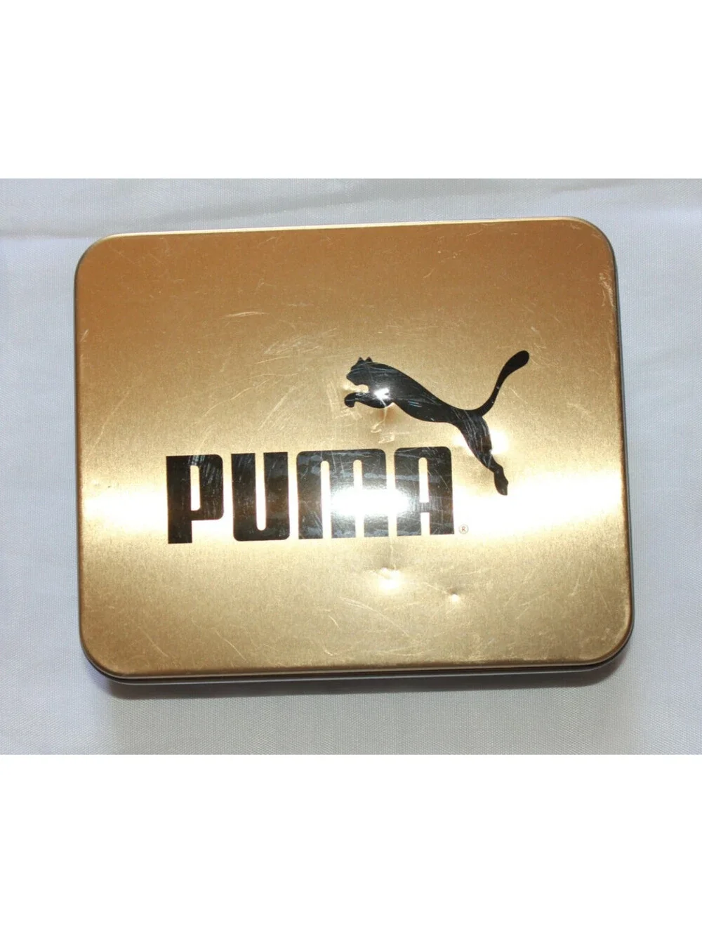 NWT Puma Men's Bifold Wallet Black Embossed Cat Logo with Branded Tin Gift Box